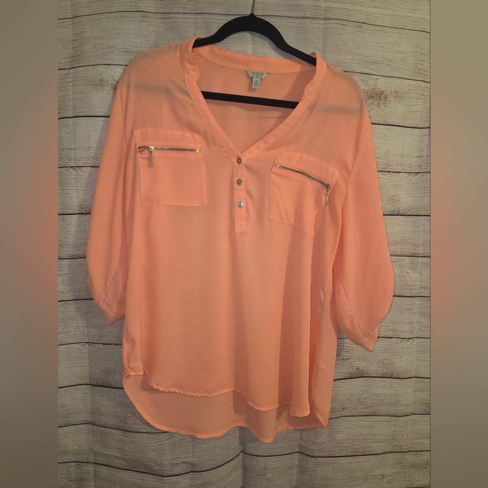 Guess Orange Pink 3/4 Sleeve Relaxed Blouse